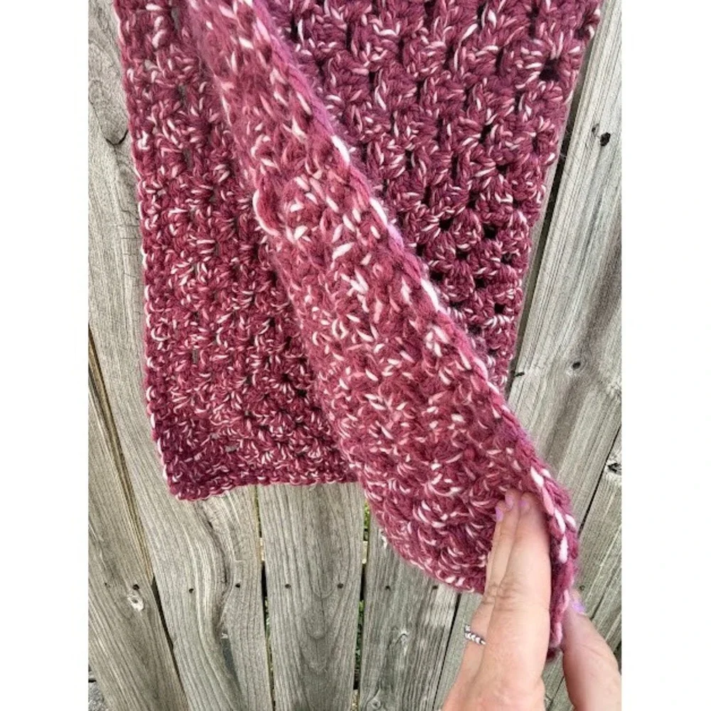 Handmade Crochet Granny Stitch Baby Blanket OS Burgundy Marbled Boho Cozy